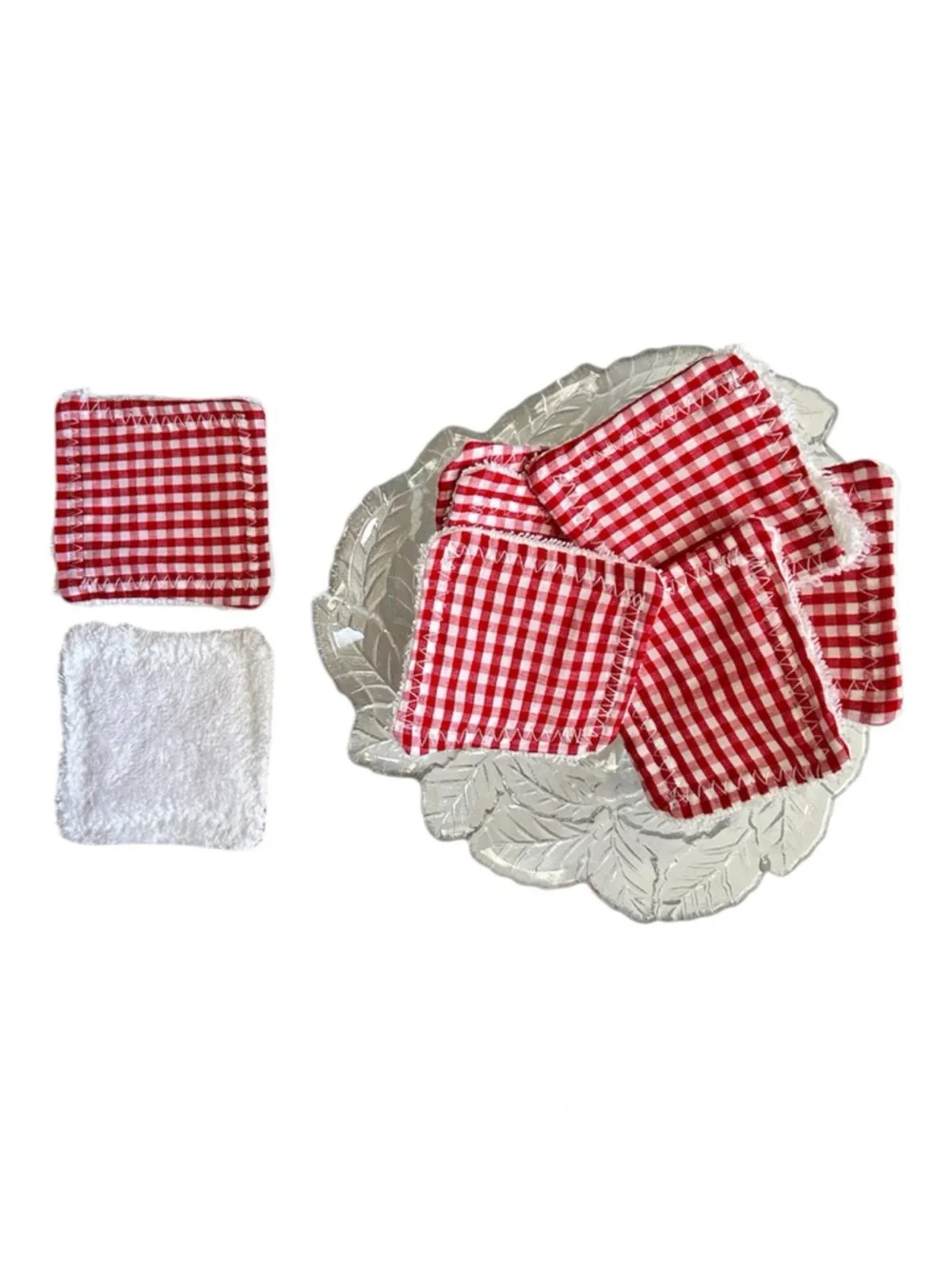 Hand Crafted 100% Cotton Colorful Red Gingham Reusable Facial Makeup Wipes
